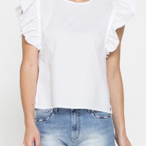 BLUSA CON MANICHE ARRICCIATE IN COTONE