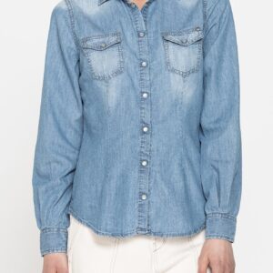CAMICIA IN DENIM A MANICHE LUNGHE SLIM IN PURO COTONE