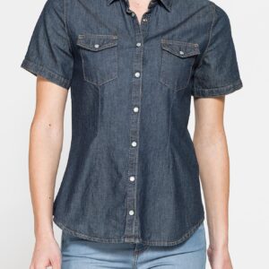 CAMICIA SLIM FIT A MANICA CORTA IN DENIM LEGGERO 7oz