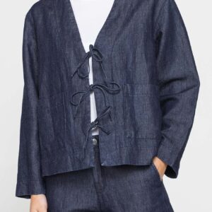 GIACCA IN DENIM LINO-COTONE CON FIOCCHI