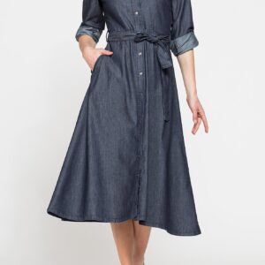 ABITO LUNGO CON TASCHE FRONTALI IN DENIM LEGGERO 7oz