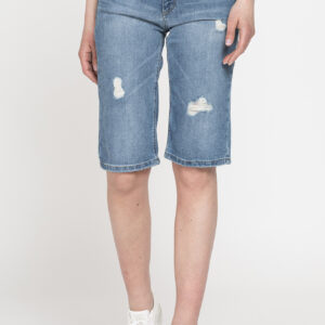 BERMUDA IN DENIM LEGGERO CON STRAPPI 100% COTONE. Vita regolare.