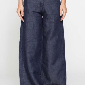 JEANS A PALAZZO IN DENIM MISTO LINO