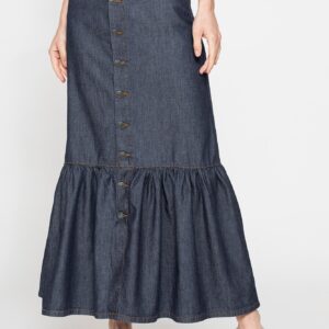 GONNA LUNGA CON ARRICCIATURA IN DENIM LEGGERO 7oz