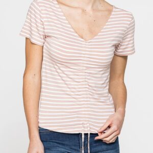 T SHIRT CON COLLO A V E ARRICIATURE IN JERSEY DI VISCOSA