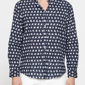 CAMICIA COREANA IN LINO COTONE STAMPATO