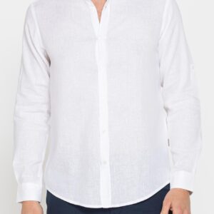 CAMICIA COREANA IN MISTO LINO E LYOCELL A TINTA UNITA
